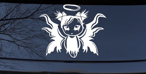 Gothic Girl Fallen Angel Gothic Halloween Car or Truck Window Decal Sticker (White)
