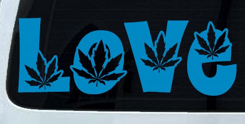 Love Marijuana Pot Leafs Car or Truck Window Decal Sticker (Blue)