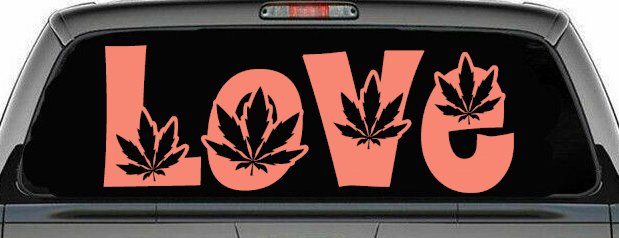 Love Marijuana Pot Leafs Car or Truck Window Decal Sticker