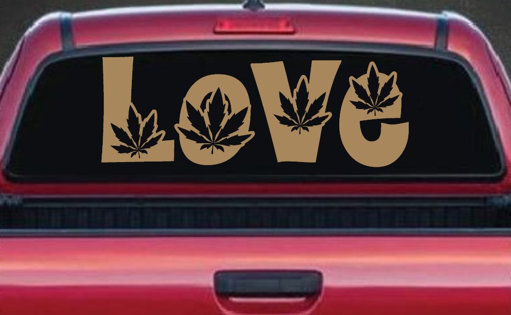 Love Marijuana Pot Leafs Car or Truck Window Decal Sticker (Light Brown)