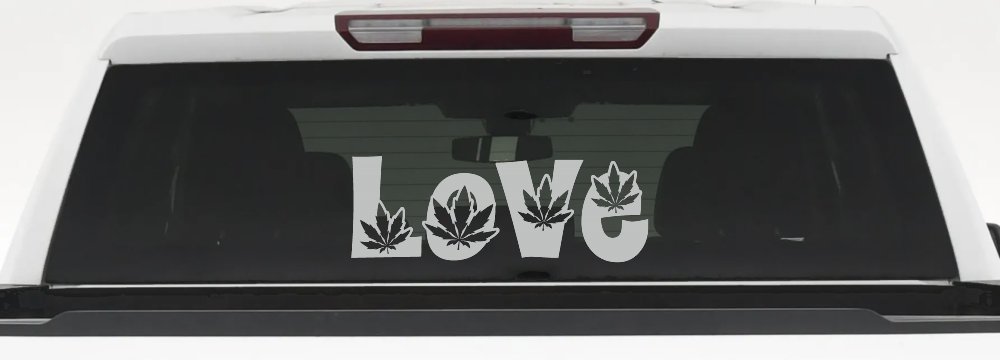 Love Marijuana Pot Leafs Car or Truck Window Decal Sticker (Light Gray)
