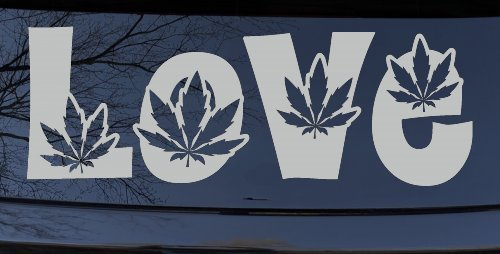 Love Marijuana Pot Leafs Car or Truck Window Decal Sticker (Light Gray)