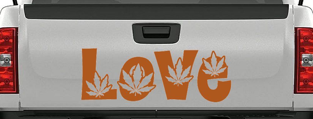 Love Marijuana Pot Leafs Car or Truck Window Decal Sticker (Nut Brown)