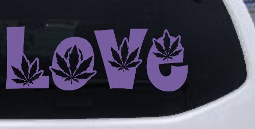 Love Marijuana Pot Leafs Car or Truck Window Vinyl Decal Sticker (Purple)