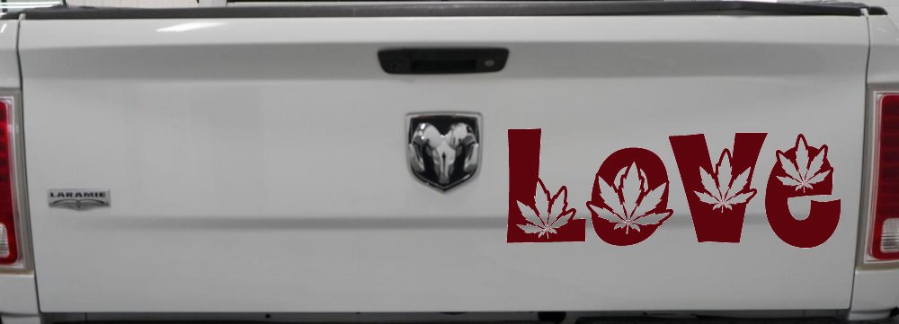 Love Marijuana Pot Leafs Car or Truck Window Decal Sticker