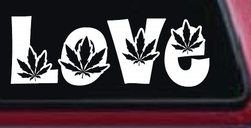 Love Marijuana Pot Leafs Car or Truck Window Decal Sticker (White)
