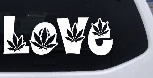 Love Marijuana Pot Leafs Car or Truck Window Decal Sticker (White)