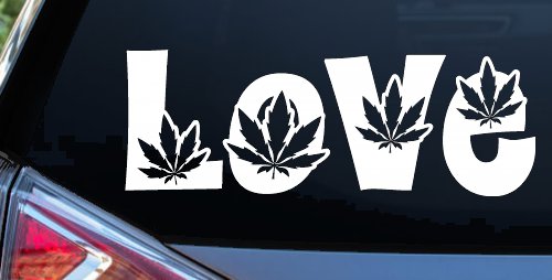Love Marijuana Pot Leafs Car or Truck Window Decal Sticker (White)