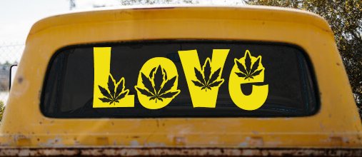 Love Marijuana Pot Leafs Car or Truck Window Decal Sticker (Yellow)