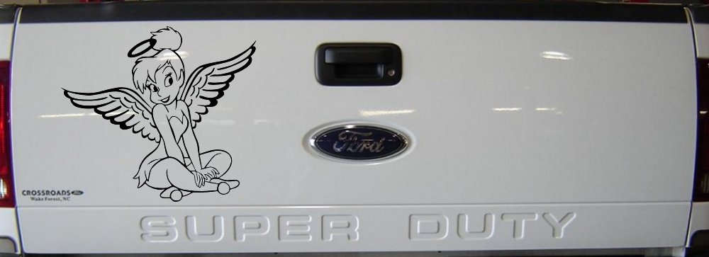 Tinkerbell Tinker Bell Angel with Halo Fairy Tale Cartoons Car or Truck Window Decal Sticker (Black)