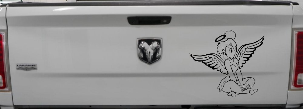 Tinkerbell Tinker Bell Angel with Halo Fairy Tale Cartoons Car or Truck Window Decal Sticker (Black)
