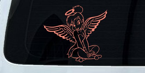 Tinkerbell Tinker Bell Angel with Halo Fairy Tale Cartoons Car or Truck Window Decal Sticker (Coral)