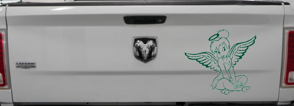 Tinkerbell Tinker Bell Angel with Halo Fairy Tale Cartoons Car or Truck Window Decal Sticker (Dark Green)
