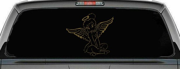 Tinkerbell Tinker Bell Angel with Halo Fairy Tale Cartoons Car or Truck Window Decal Sticker (Gold)