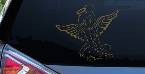Tinkerbell Tinker Bell Angel with Halo Fairy Tale Cartoons Car or Truck Window Vinyl Decal Sticker (Gold)