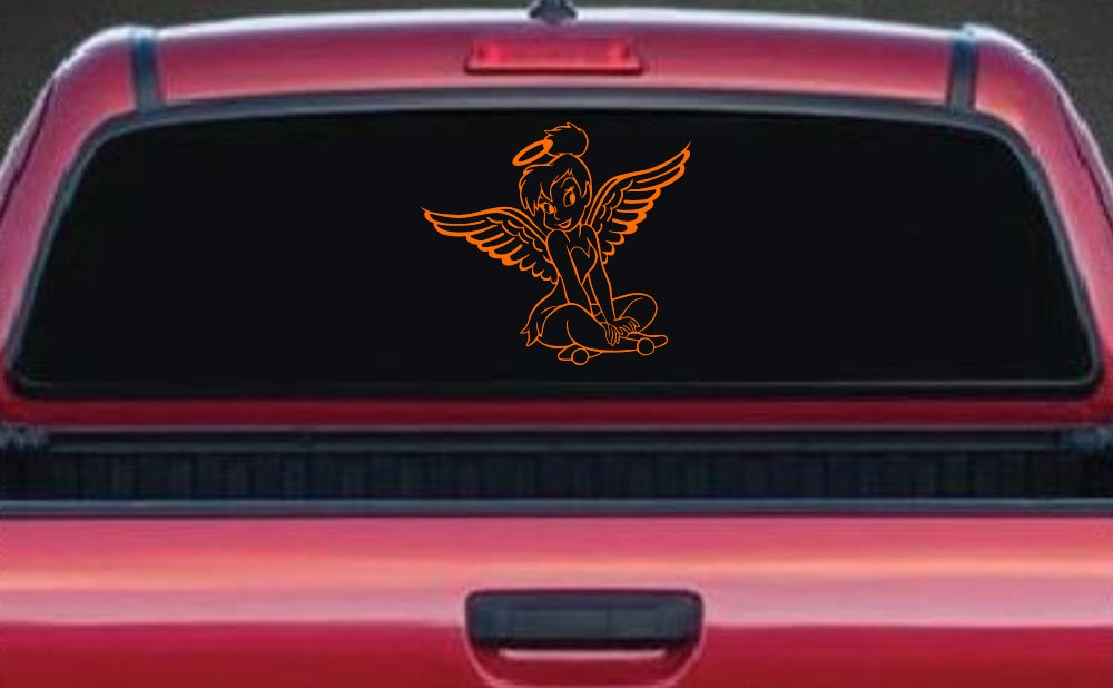 Tinkerbell Tinker Bell Angel with Halo Fairy Tale Cartoons Car or Truck Window Decal Sticker (Orange)