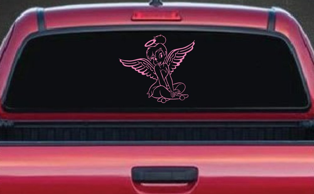 Tinkerbell Tinker Bell Angel with Halo Fairy Tale Cartoons Car or Truck Window Vinyl Decal Sticker (Pink)