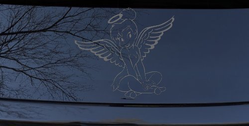 Tinkerbell Tinker Bell Angel with Halo Fairy Tale Cartoons Car or Truck Window Vinyl Decal Sticker (Silver)