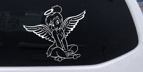 Tinkerbell Tinker Bell Angel with Halo Fairy Tale Cartoons Car or Truck Window Vinyl Decal Sticker (White)