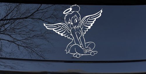 Tinkerbell Tinker Bell Angel with Halo Fairy Tale Cartoons Car or Truck Window Decal Sticker (White)