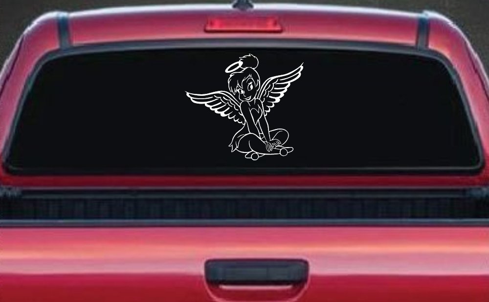 Tinkerbell Tinker Bell Angel with Halo Fairy Tale Cartoons Car or Truck Window Vinyl Decal Sticker (White)