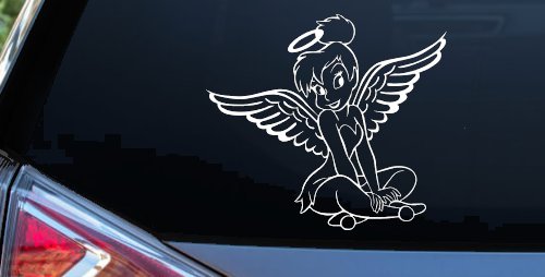 Tinkerbell Tinker Bell Angel with Halo Fairy Tale Cartoons Car or Truck Window Vinyl Decal Sticker (White)