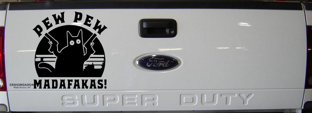 Cat With Guns Pew Pew Madafakas Funny Car or Truck Window Decal Sticker (Black)