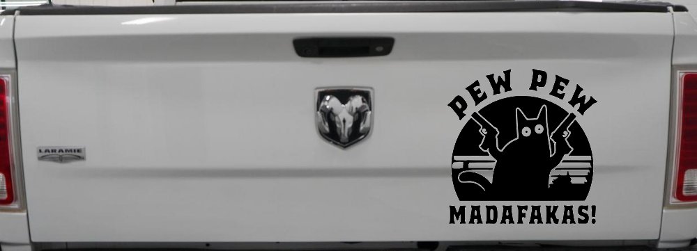 Cat With Guns Pew Pew Madafakas Funny Car or Truck Window Vinyl Decal Sticker (Black)