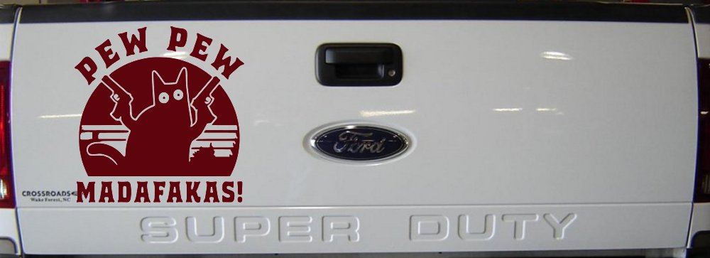 Cat With Guns Pew Pew Madafakas Funny Car or Truck Window Decal Sticker (Purple Red)