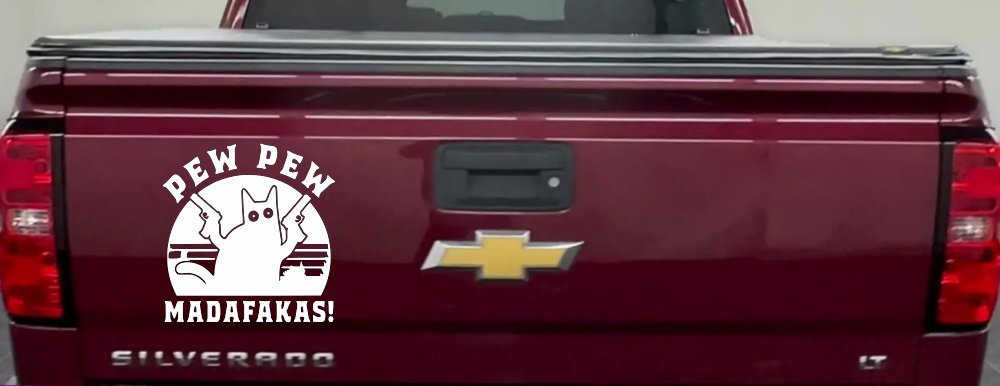 Cat With Guns Pew Pew Madafakas Funny Car or Truck Window Decal Sticker (White)
