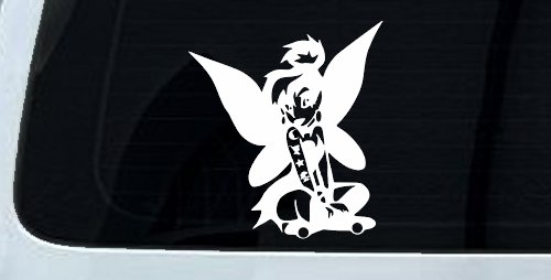 Goth Dark Tattooed Tinkerbell Tinker Bell Gothic Halloween Car or Truck Window Decal Sticker (White)