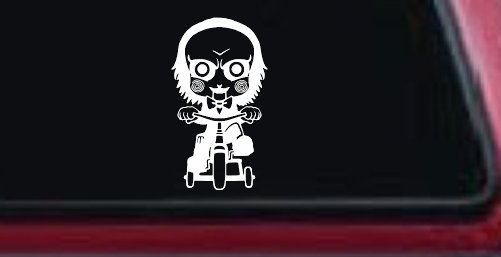 Jigsaw Horror Baby Kid Gothic Halloween Car or Truck Window Vinyl Decal Sticker (White)