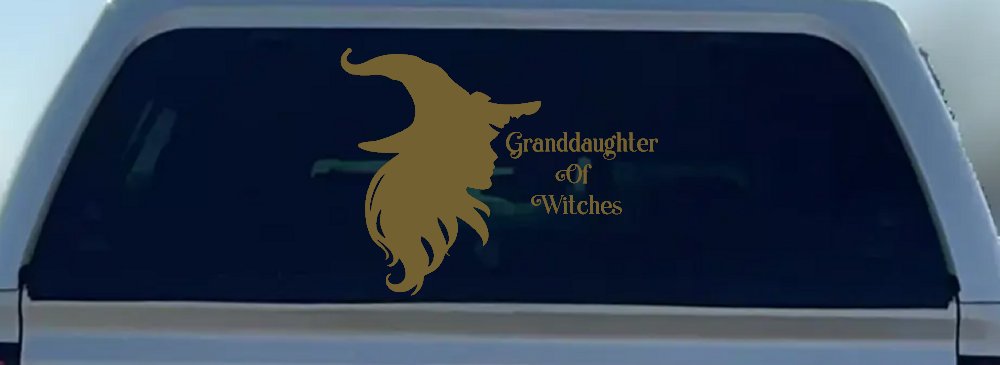Granddaughter of Witches Gothic Halloween Car or Truck Window Vinyl Decal Sticker (Gold)