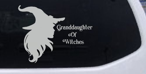 Granddaughter of Witches Gothic Halloween Car or Truck Window Decal Sticker (Light Gray)