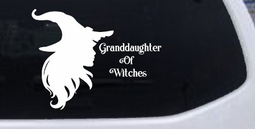 Granddaughter of Witches Gothic Halloween Car or Truck Window Vinyl Decal Sticker (White)