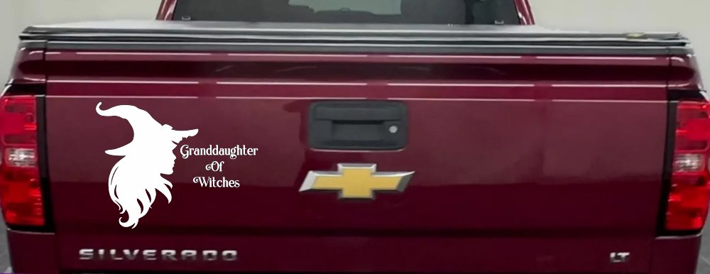 Granddaughter of Witches Gothic Halloween Car or Truck Window Vinyl Decal Sticker (White)