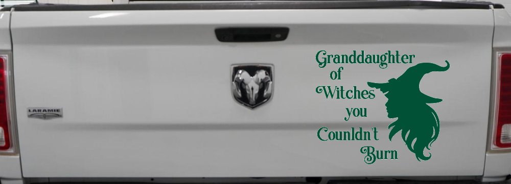 Granddaughter of Witches You Couldnt Burn Gothic Halloween Car or Truck Window Vinyl Decal Sticker (Dark Green)