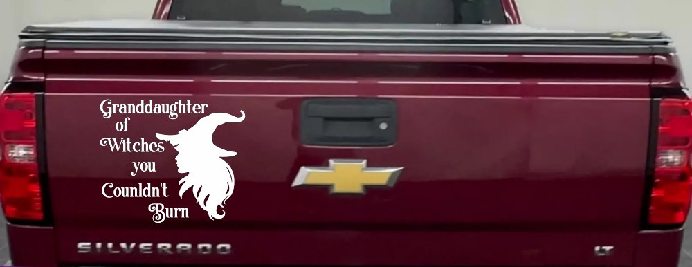 Granddaughter of Witches You Couldnt Burn Gothic Halloween Car or Truck Window Decal Sticker (White)