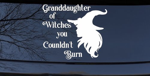 Granddaughter of Witches You Couldnt Burn Gothic Halloween Car or Truck Window Vinyl Decal Sticker (White)