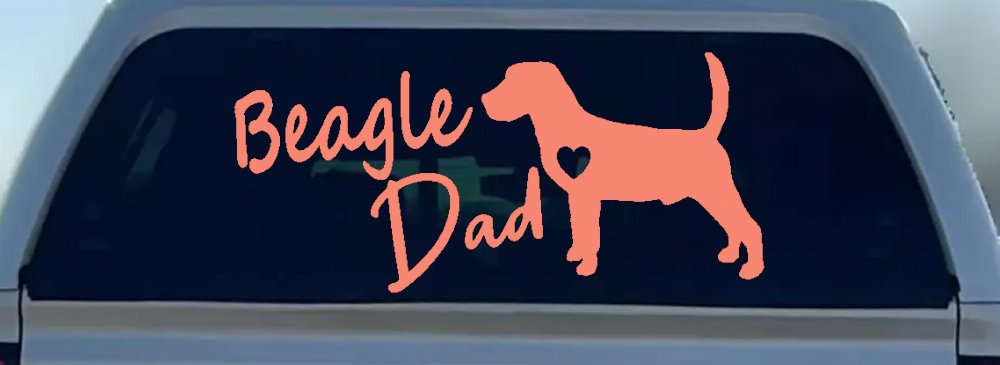 Beagle Dad Dog with Heart Car or Truck Window Decal Sticker (Coral)