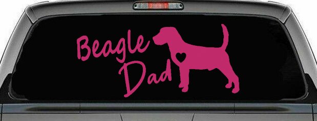 Beagle Dad Dog with Heart Car or Truck Window Decal Sticker (Hot Pink)