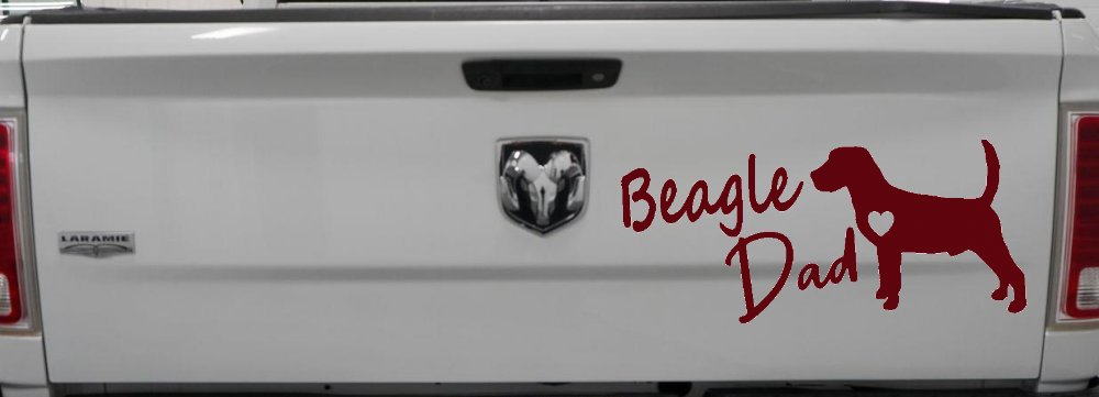 Beagle Dad Dog with Heart Car or Truck Window Vinyl Decal Sticker (Purple Red)