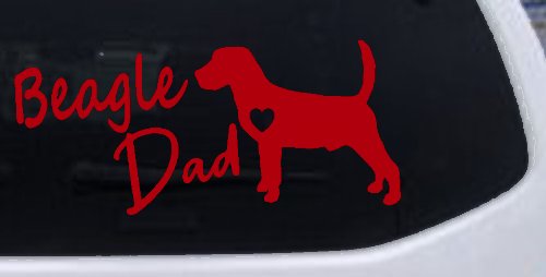 Beagle Dad Dog with Heart Car or Truck Window Decal Sticker (Red)