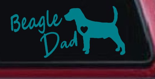 Beagle Dad Dog with Heart Car or Truck Window Vinyl Decal Sticker (Turquoise Blue)