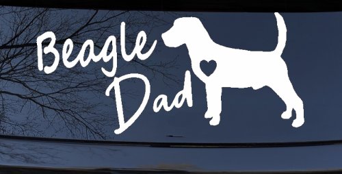 Beagle Dad Dog with Heart Car or Truck Window Decal Sticker (White)