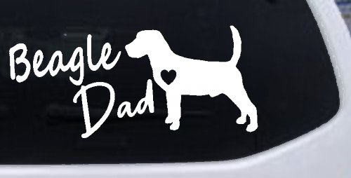 Beagle Dad Dog with Heart Car or Truck Window Vinyl Decal Sticker (White)