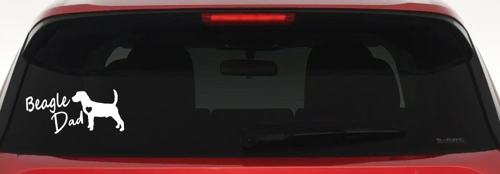 Beagle Dad Dog with Heart Car or Truck Window Vinyl Decal Sticker (White)