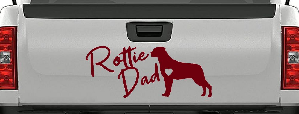 Rottie Dad Rottweiler Dog with Heart Car or Truck Window Decal Sticker (Burgundy)