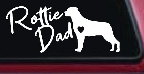 Rottie Dad Rottweiler Dog with Heart Car or Truck Window Decal Sticker (White)