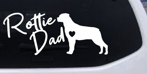 Rottie Dad Rottweiler Dog with Heart Car or Truck Window Decal Sticker (White)